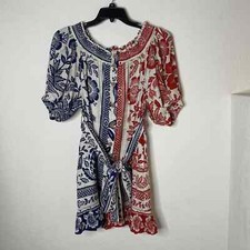 FARM Rio Mixed Pineapple Garden Mini Dress Off The Shoulder Size Small Red Blue