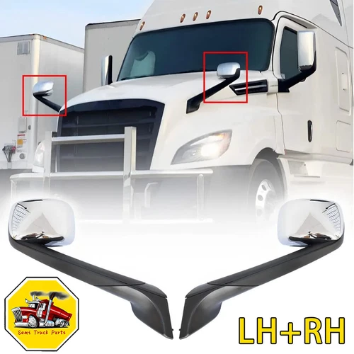 Pair Chrome Hood Mirror For 2018+ Freightliner Cascadia Left and Right Side