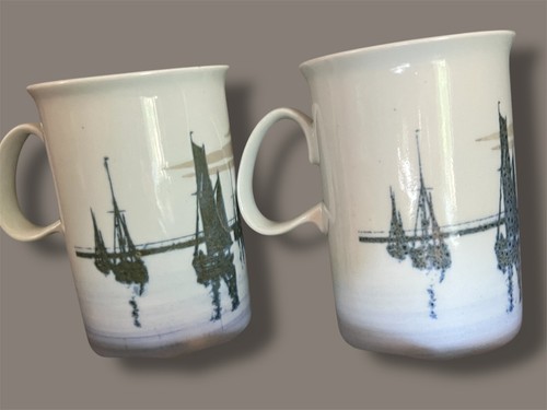 Duncan Ceramics Made in Scotland Set of 2 Mugs Sailboat Water Mariner Vintage - Picture 9 of 11