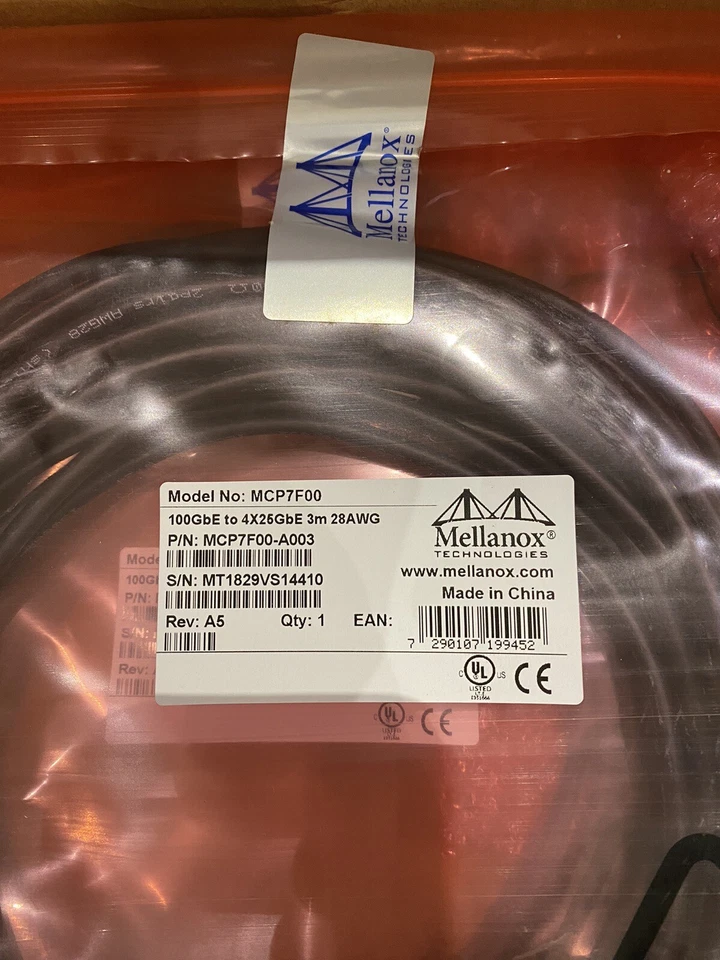 Mellanox- MCP7F00-A003 splitter cable QSFP28 to 4xSFP28  ETH100GbE to 4x25GbE 3m - Image 2 of 3
