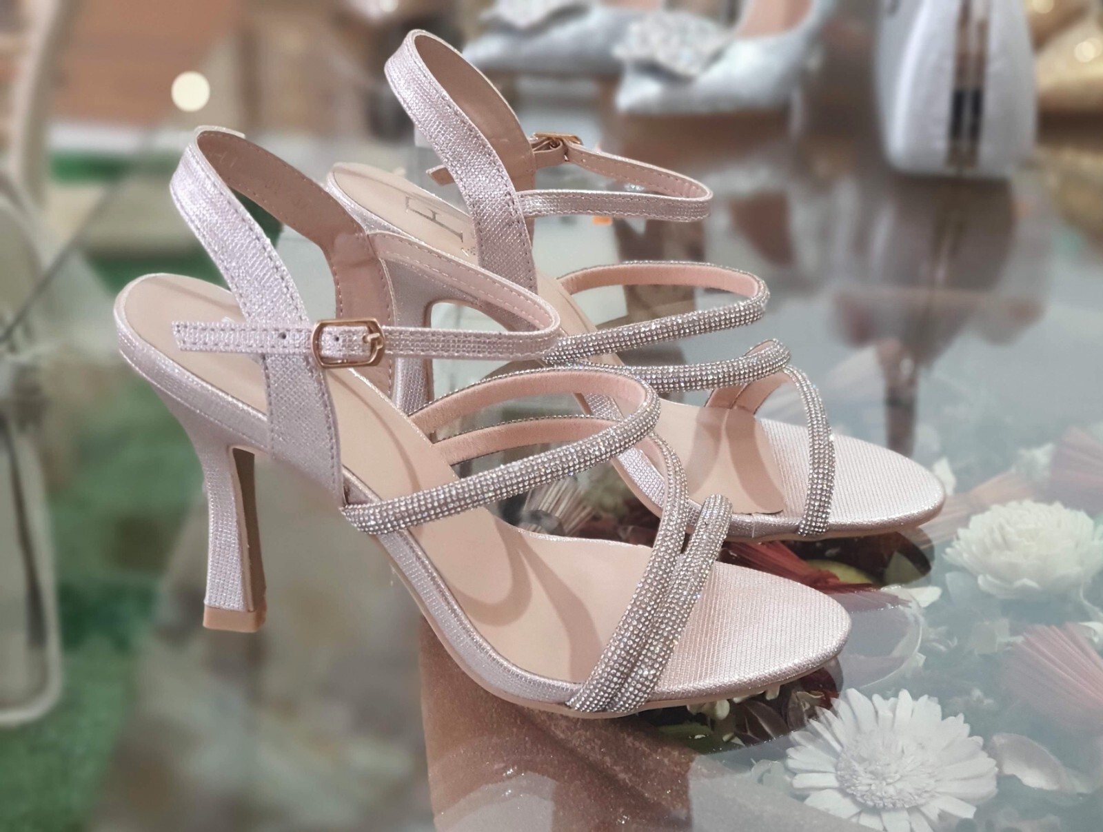 SANDALI DA DONNA CHAMPAGNE AB4 SANDALO CON TACCO DA MATRIMONIO ESTATE 2025