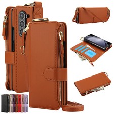 Leather Lanyard Wrist Wallet Case Card Holder For Samsung Z Fold6/Fold5/Fold4/3