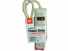 4 OUTLET POWER STRIP WITH SURGE PROTECTION 2 FT 4 GUAGE 3 PRONG GROUNDED PLUG