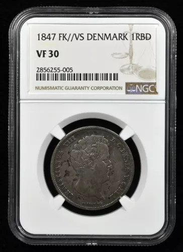 1847 FK/VS DENMARK 1 RIGSBANKDALER NGC VF30