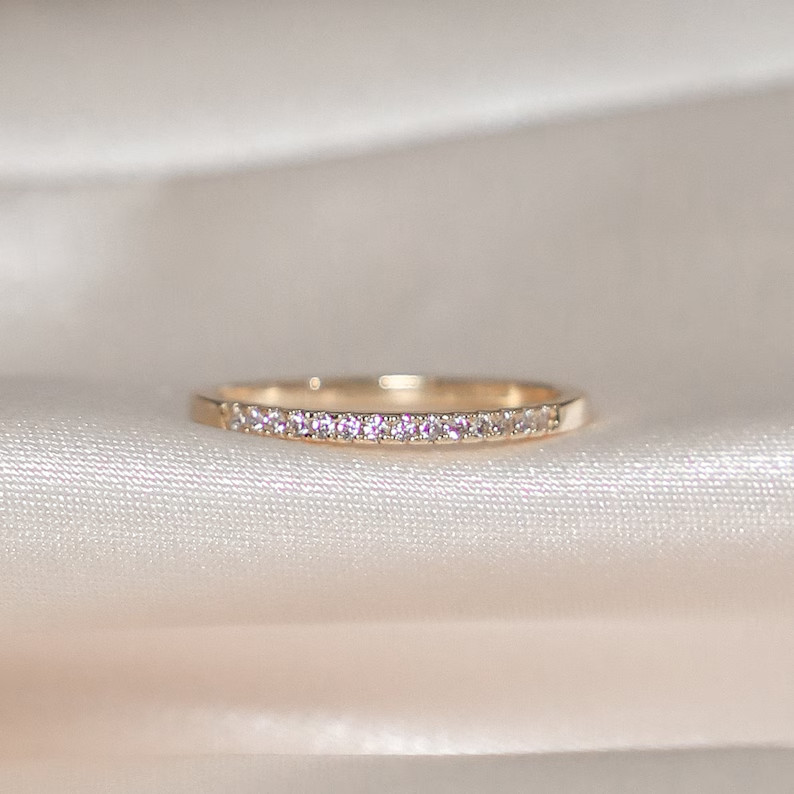 2.22 Ct Round Simulated Diamond 14k Yellow Gold Plated Half Eternity Band Ring