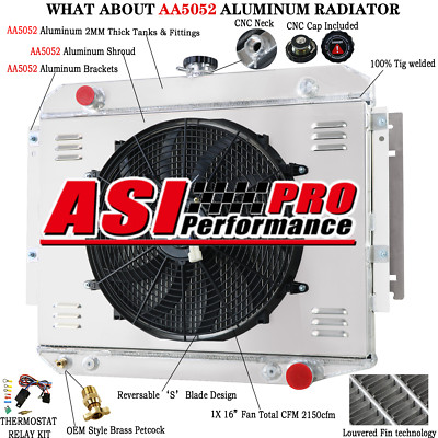 For 71-79 Dodge B100 D100 W150 D200 Ramcharger Pickup 3 Row Radiator+Shroud Fan
