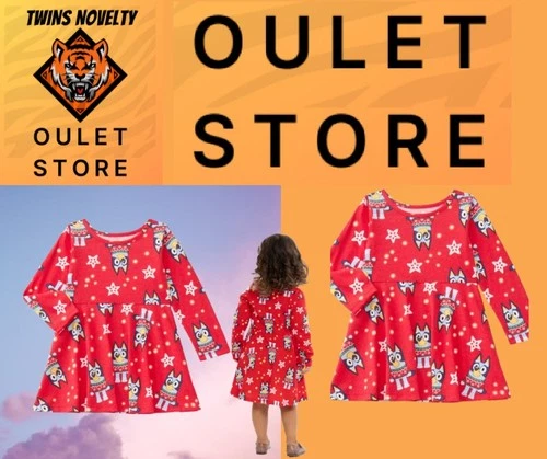 Bluey Girls size 12 months Print Dress with Long Sleeves color RED new - Picture 3 of 16