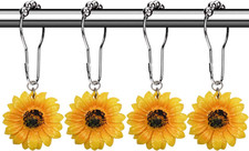 Flowers Shower Curtain Hooks Rings, 12 Pcs Decorative Rustproof Shower Rings for