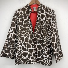 Chico s size 2/Large Women s Brown White Giraffe Animal Print Blazer Jacket