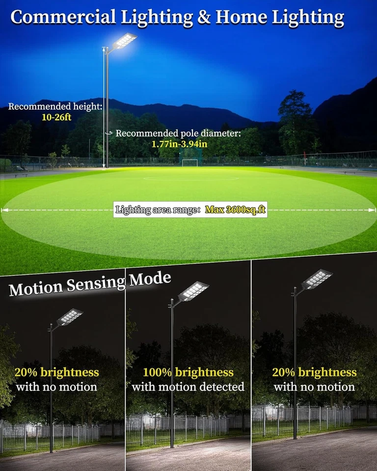 Gefolly 6200W Commercial Solar Streetlight Parkinglot Road Lamp NEW Free US Ship - Image 2 of 4