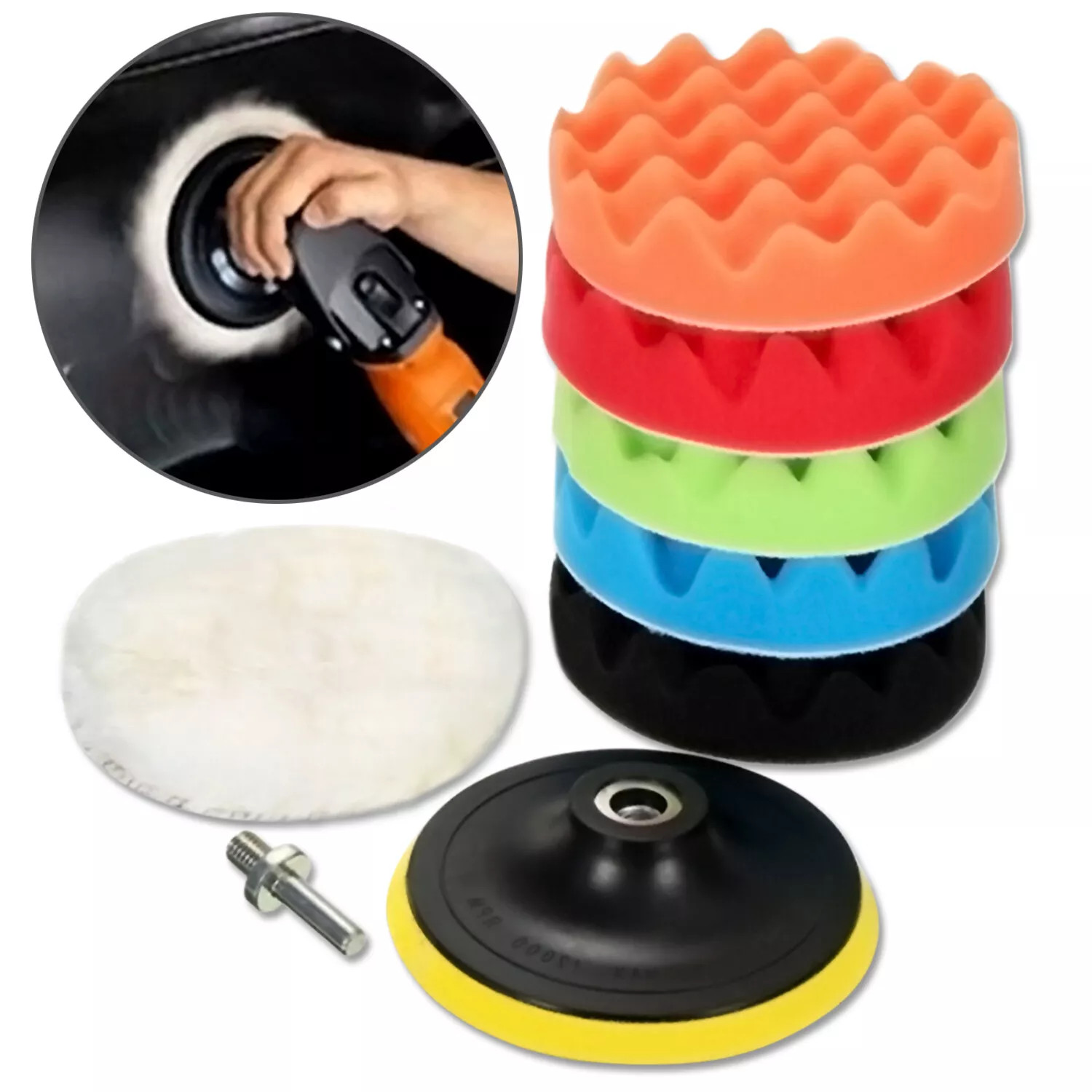 7PCS 7 Inch Polishing Waxing Pad Sponge Buff Buffing Kit Set For Car Polisher US