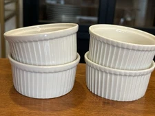 4 Pillivuyt France Porcelain Ribbed Ramekins White~  3.5" x  1.75"~Excellent