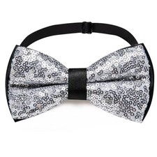 Bowties for Men Rhinestone Sequin Diamond Pre Tied with Adjustable Silver a