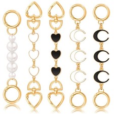 Handbag Chain Extender 5Pcs, Gold Metal Strap With Pearl Heart, Gold
