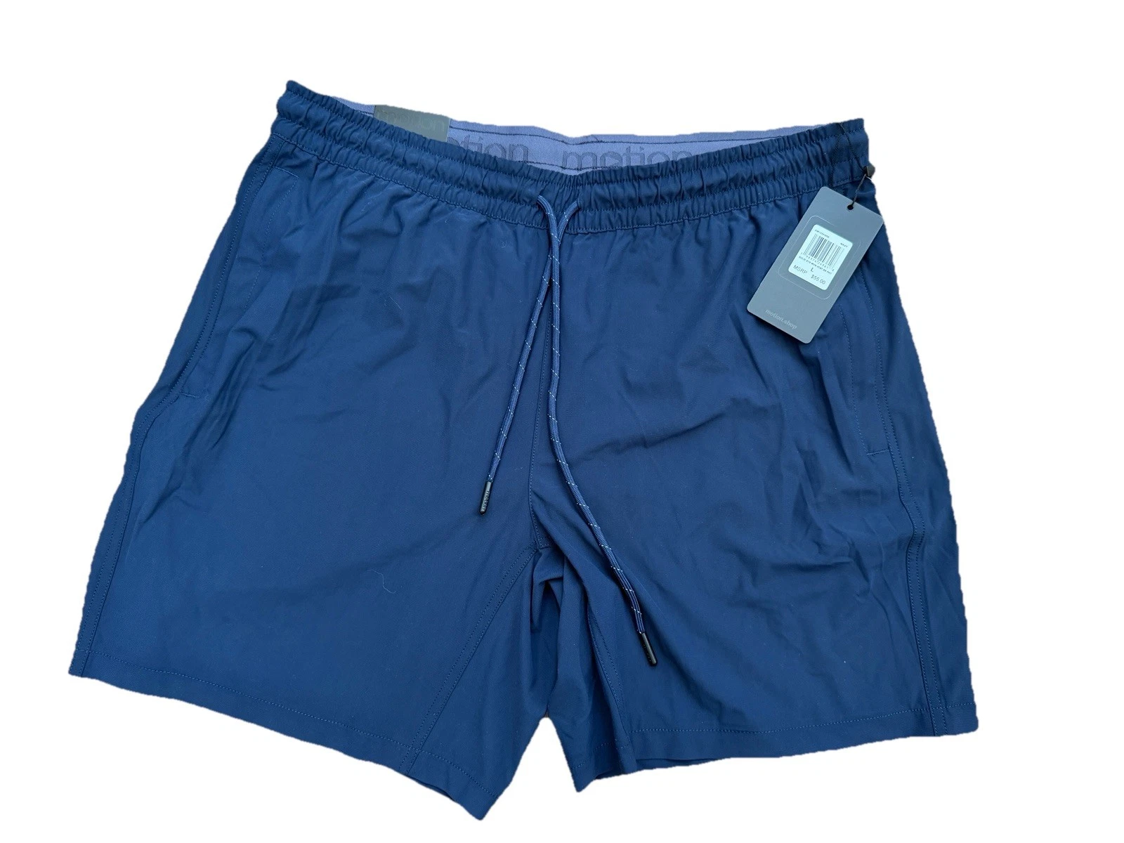 $55 Motion Mens Woven Back Pocket Running Training Gym Shorts Large L Navy Blue