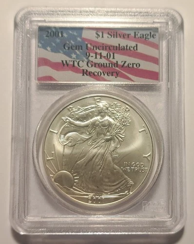 2001 SILVER EAGLE DOLLAR 9-11 WTC GROUND ZERO RECOVERY PCGS GEM UNCIRCULATED $1