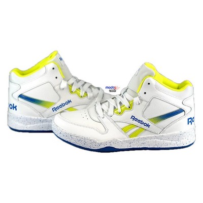 Reebok Classic Mid Sneaker Weiß Blau Gelb Unisex High Top Turnschuhe G9-37