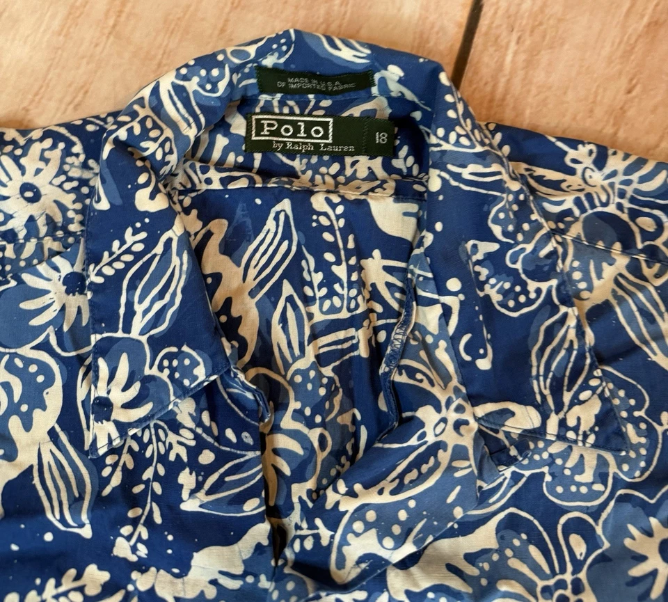 Vintage Polo Ralph Lauren Niños Talla 18 Plumón Camisa Azul Tropical Foto 2 de 4