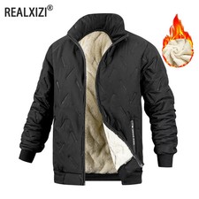 Winter Men's Zipper Stand Collar Jacket Male Casual Warm Thickened Fleece Lined