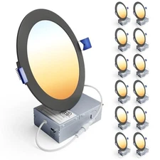  12 Pack 6 Inch LED Recessed 6 inch 5000k/4000k/3500k/3000k/2700k - 5cct Black