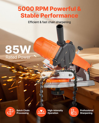 85W Electric Chainsaw Sharpener, 5000RPM Bench Chain Grinder w/ LED & Wheels