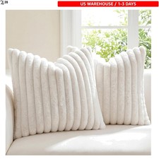 Faux Fur Pillow Covers 18x18 Set of 2, Cream White