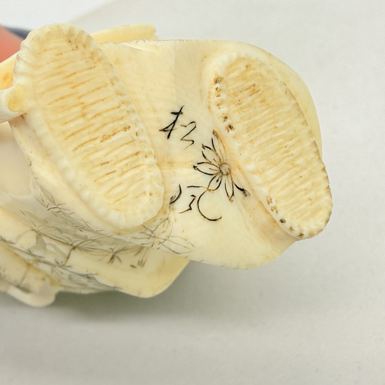 19th c Antique Japanese Meiji Carving Okimono Figurine 3”- Signed