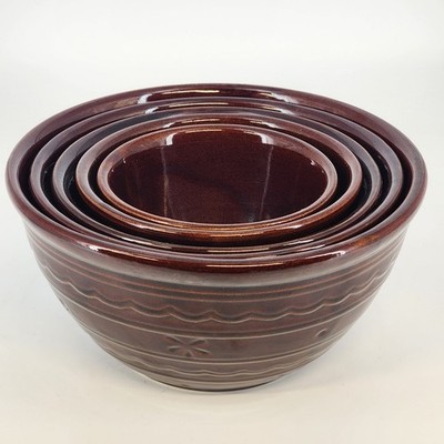 5 Marcrest Daisy Dot Nesting Mixing Bowls Stoneware Ovenproof USA 9'' 8'' 7'' 6'' 5''