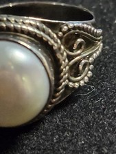Size 6.75 4.19g Solid Sterling Silver Mother Of Pearl Ring Rope Bezel Bali Style