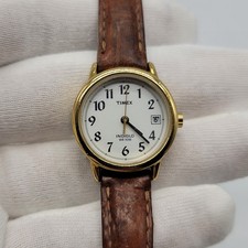 Timex Indiglo Women Watch 25mm Easy Reader Brown Leather Band Gold Tone, Runs