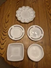 Vintage Lot Of 5 Milk Glass Plates And Bowls, Anchor Hocking Egg Tray