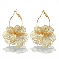 Flower Earrings for Women - Statement Trendy Hoop and Floral Drop No, Gold