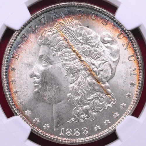 NGC MS-66!  1888 MORGAN DOLLAR VINTAGE RIM TONING WITH ARROW THROUGH HAIR