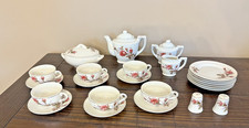 Vintage 1950's 24pc Child  s Miniature Moss Rose Tea  Dinner Set Japan W/ Box