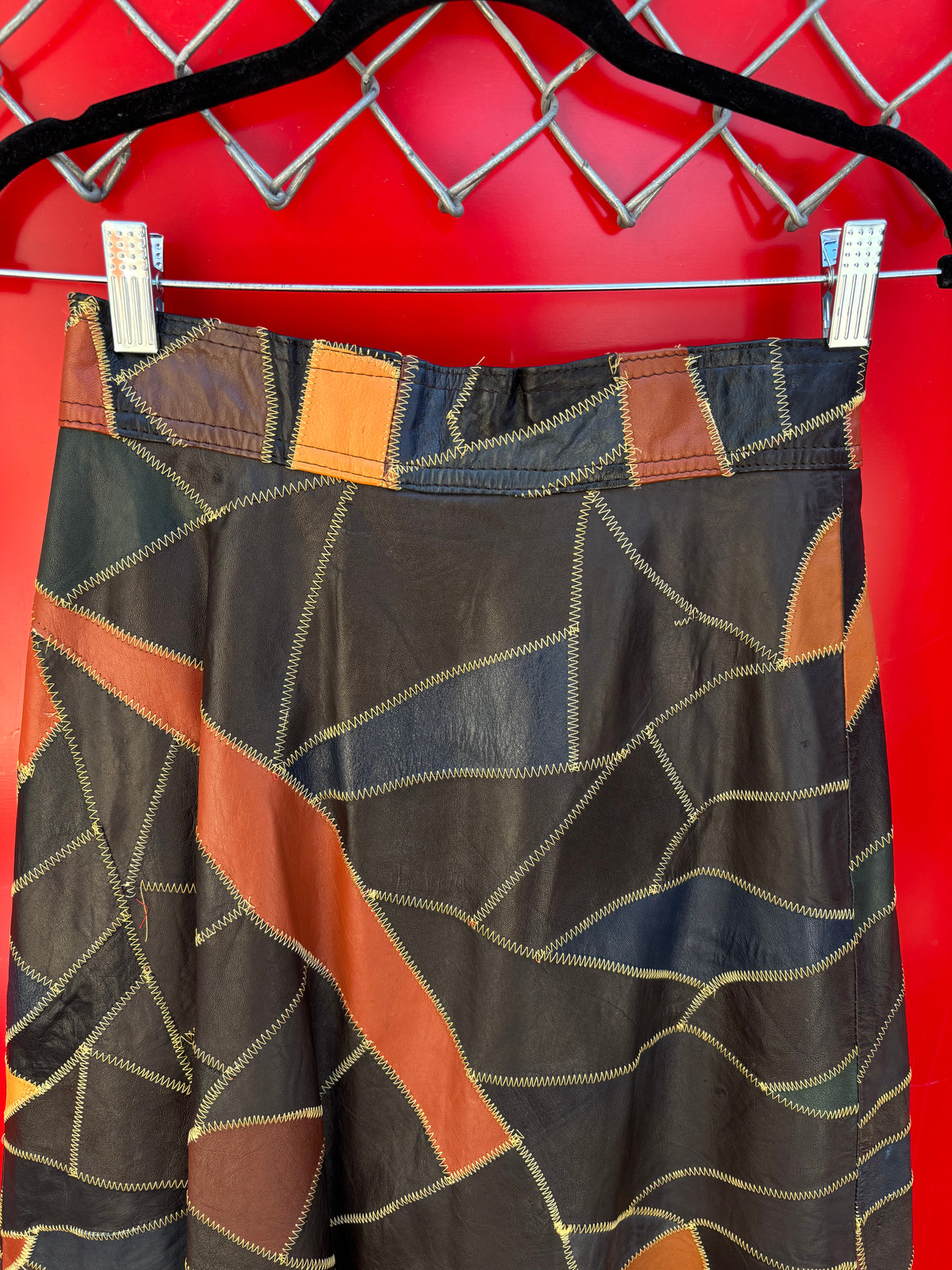 Big Stone Leather Patchwork Skirt - image 6