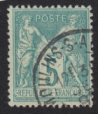 type Sage Y&T n°75 5c vert timbre de France 1876-78 oblitéré à Moulins