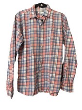 Peter Millar Medium Cotton Men  s Blue Pink Plaid Lightweight Button Up Shirt