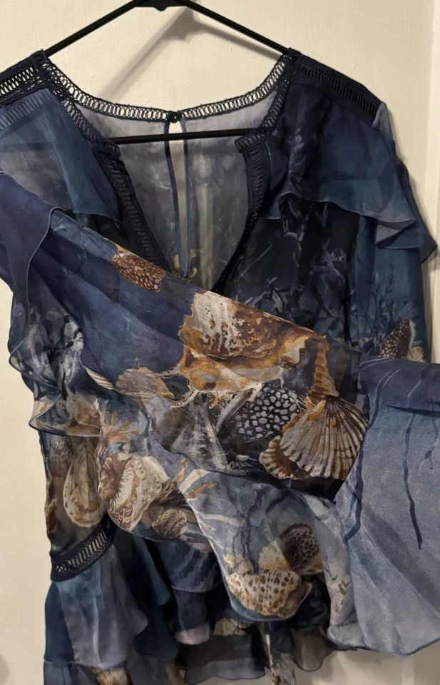 Blusa de seda con temática oceánica Alberta Ferretti Runway Resort 2017 solo leer descripción Foto 3 de 4