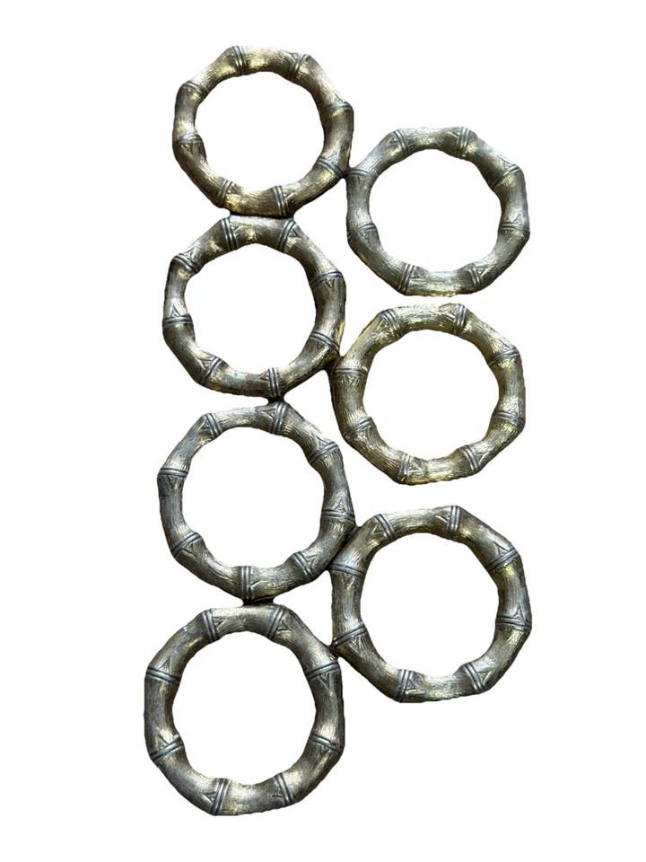 Винтажный золотой латуни бамбука развлечения салфетки кольца набор из 7 твердых колец - Изображение 3 из 4