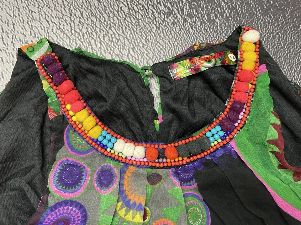 Desigual Damen Kleid Mehrfarbig Geometrisch Ärmellos Gefüttert Größe 42 - Bild 4 von 4