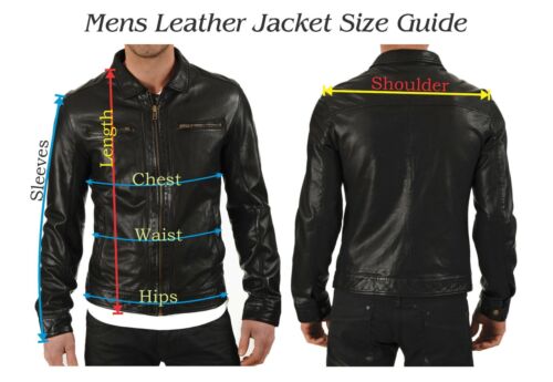 Leather Jacket Mens Biker Coat Motorcycle Vintage Men Bomber Lambskin Brown 78 - Picture 4 of 4