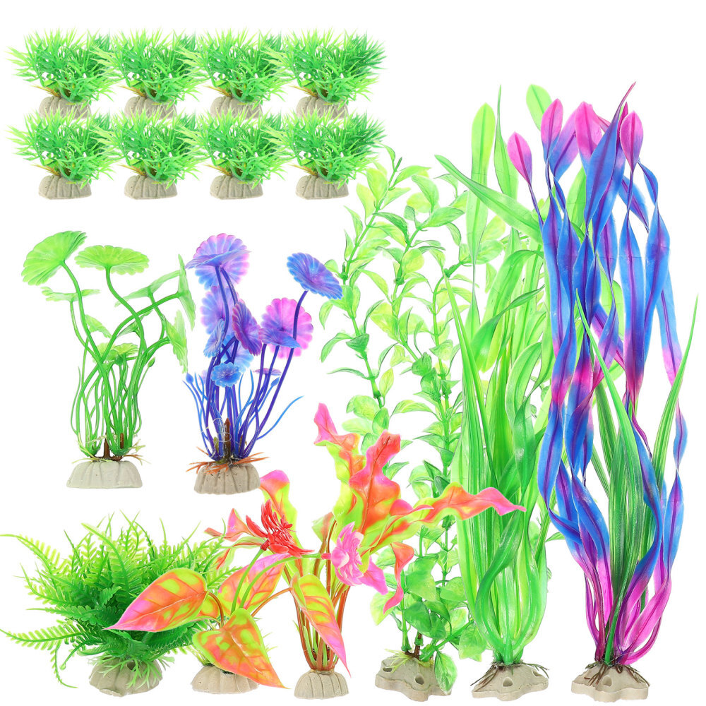 16 Pcs Plastic Aquarium Landscaping Fake Plants for Fish Tank Landscape