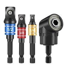 105° Right Angle Drill Bit+1/4" 3/8" 1/2" Hex Shank Socket Adapter Extension Set