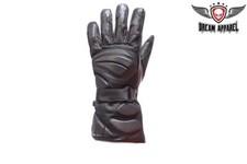 Black Full Finger Leather Motorcycle Biker Riding Extra Padding Gloves