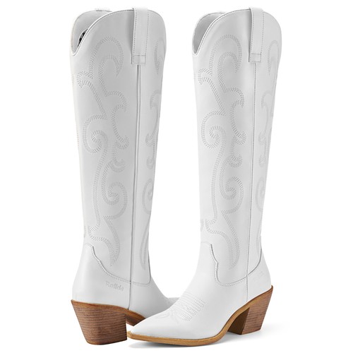 Rollda Women Rodeo Western Boots Side Zipper Embroidery Cowboy Cowgirl Tall Boot - Picture 11 of 62