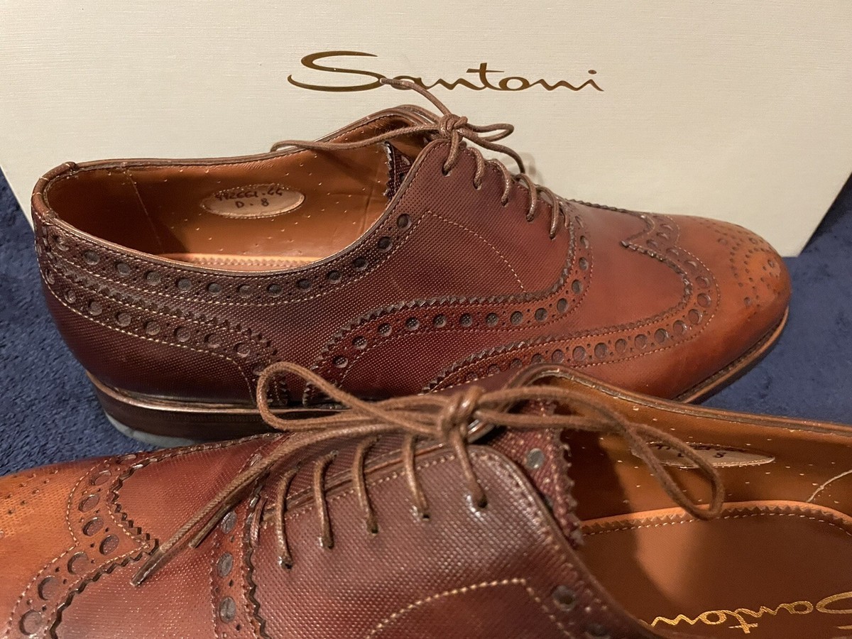 Santoni Made in Italy Men’s Leather Dress Shoes Size 11.5 Brown Santoni Goodyear-Welt Derby in Brown – Top Shelf Apparel main image 2