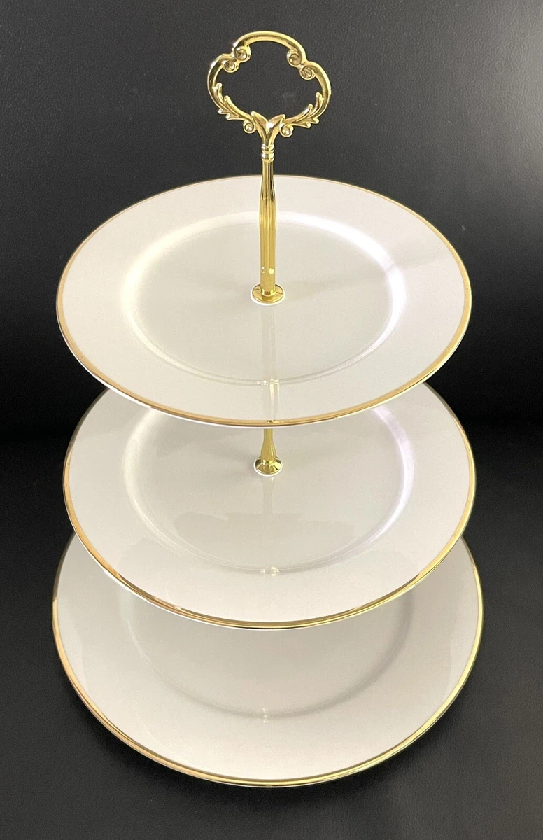 Maxwell Williams White Gold Hand Painted Pure Gold Large 3 tiered Cake Stand