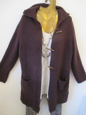 Gina Strick Jacke*Mantel 44-46 lila*aubergine Grobstrick lang*Kapuze Knöpfe TOP