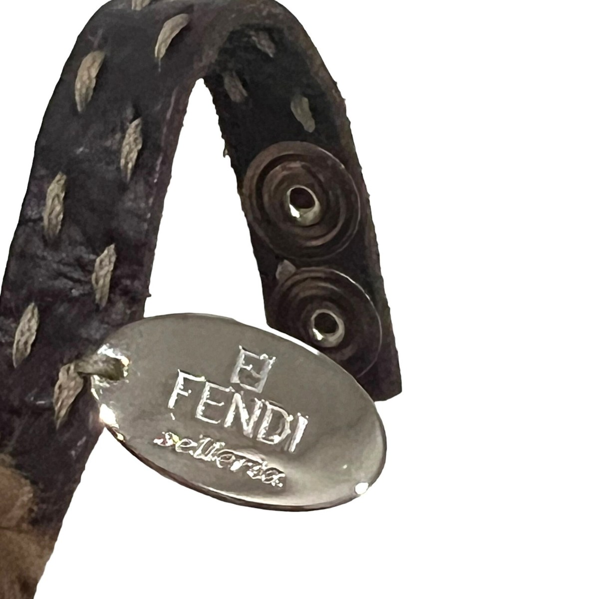 FENDI Selleria Flower Bracelet Dark Brown Fur/Leather #1290