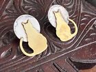 Vintage 925 Sterling Silver Gold Vermeil Cat & Moon 1 1/3" Stud Earrings 7.6g